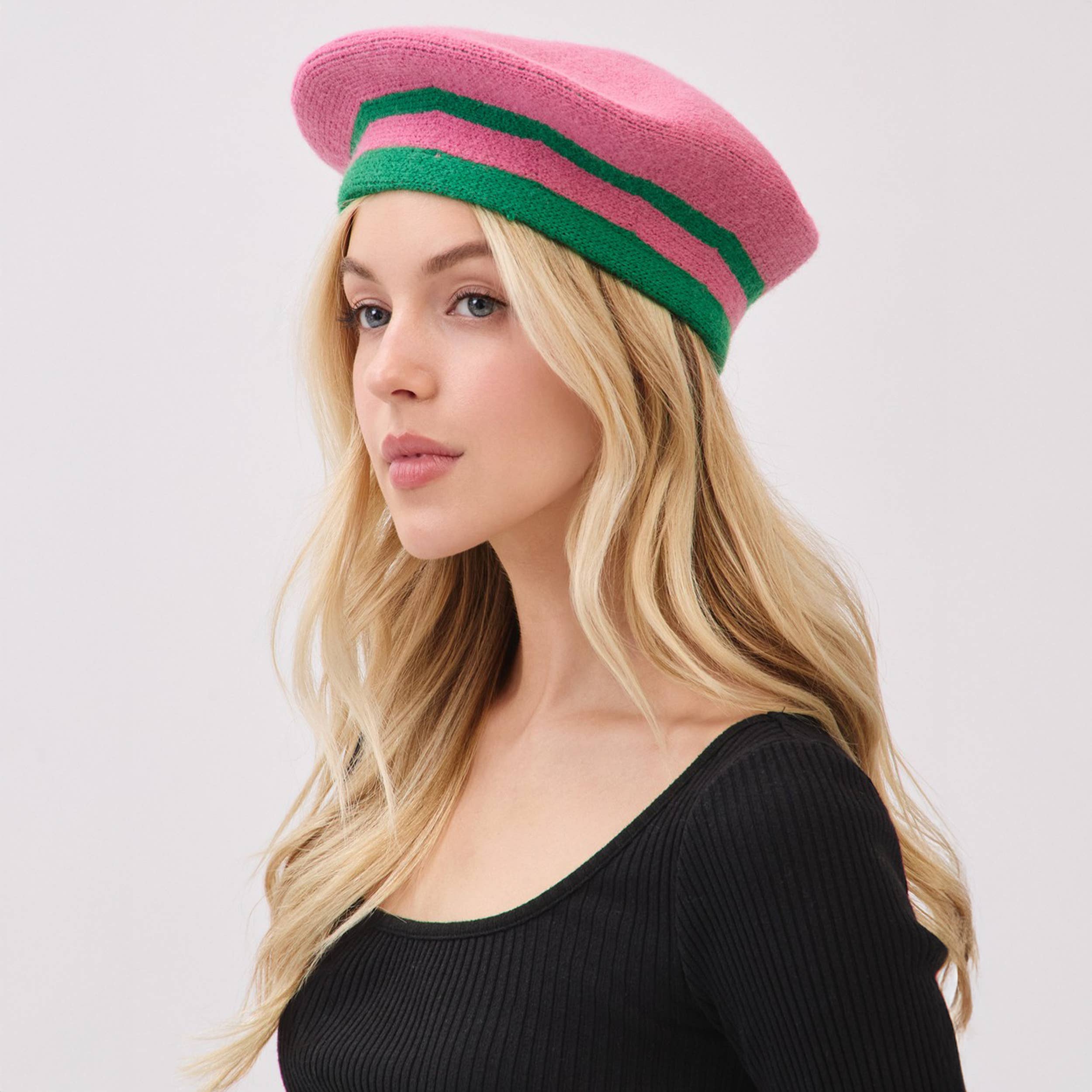 Hana - Vendita all'ingrosso Basco - Donna - Berretto in Maglia Invernale a Righe Bicolore2