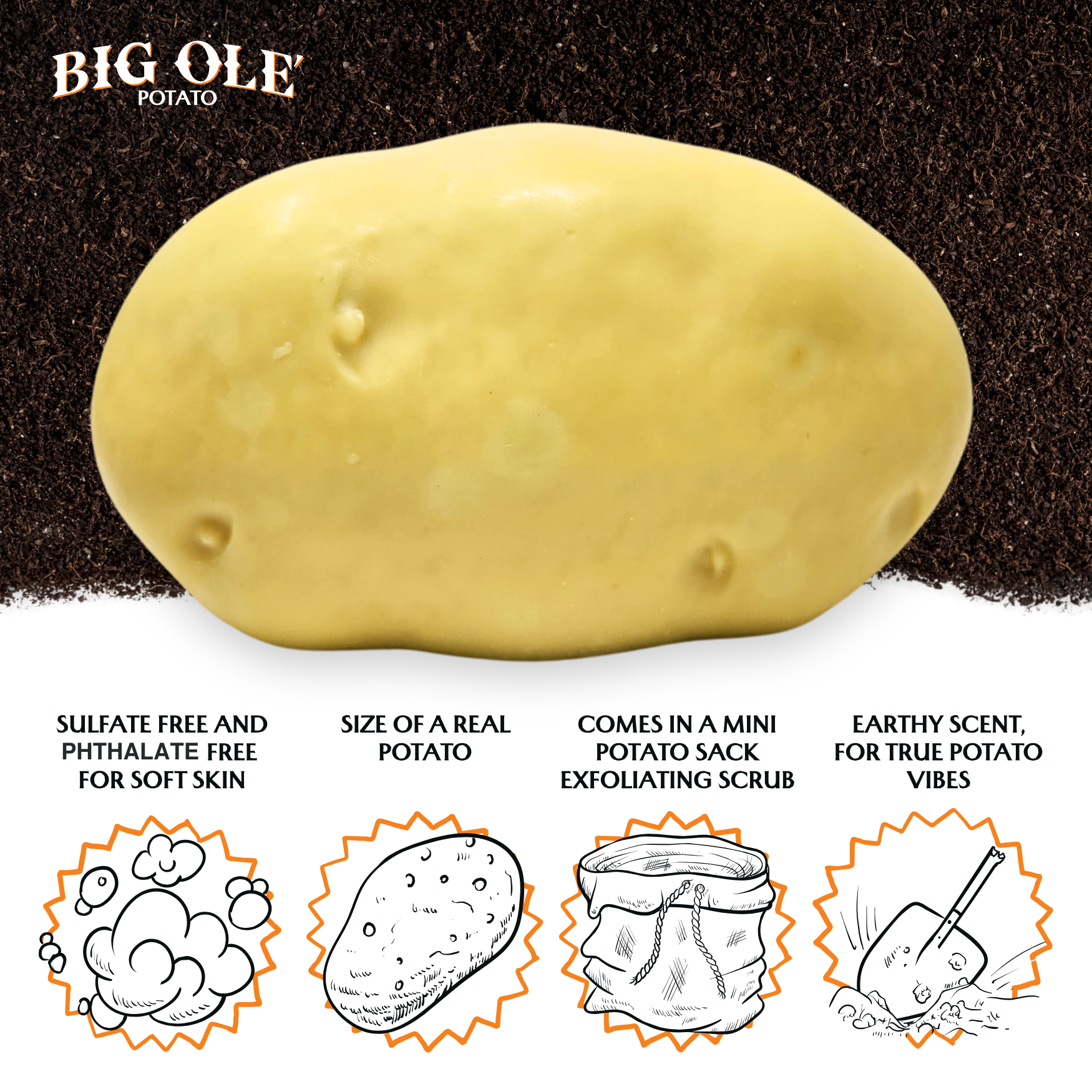 Sleazy Greetings - Wholesale Gag Gift/Novelty Gift - Big Ole Potato - Potato Shaped Gag Gift Bar Soap 9.10 oz2