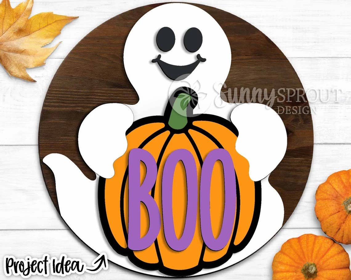 Kate's Blanks - Vente Kit de bricolage - Halloween - Fantôme Boo Suspension de Porte DIY | Panneau en Bois | Décoration d'Intérieur1