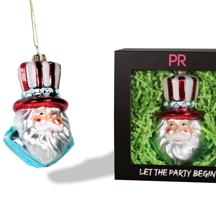 Party Rock- Patriotic Santa Glass Ornament for wholesale by Party Rock Ornaments
