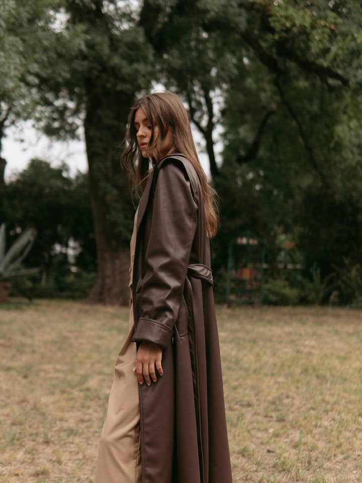 Code Of Nation - Wholesale Trench Coat - Women's - Eco Leather Trench Coat For Women's Brown5