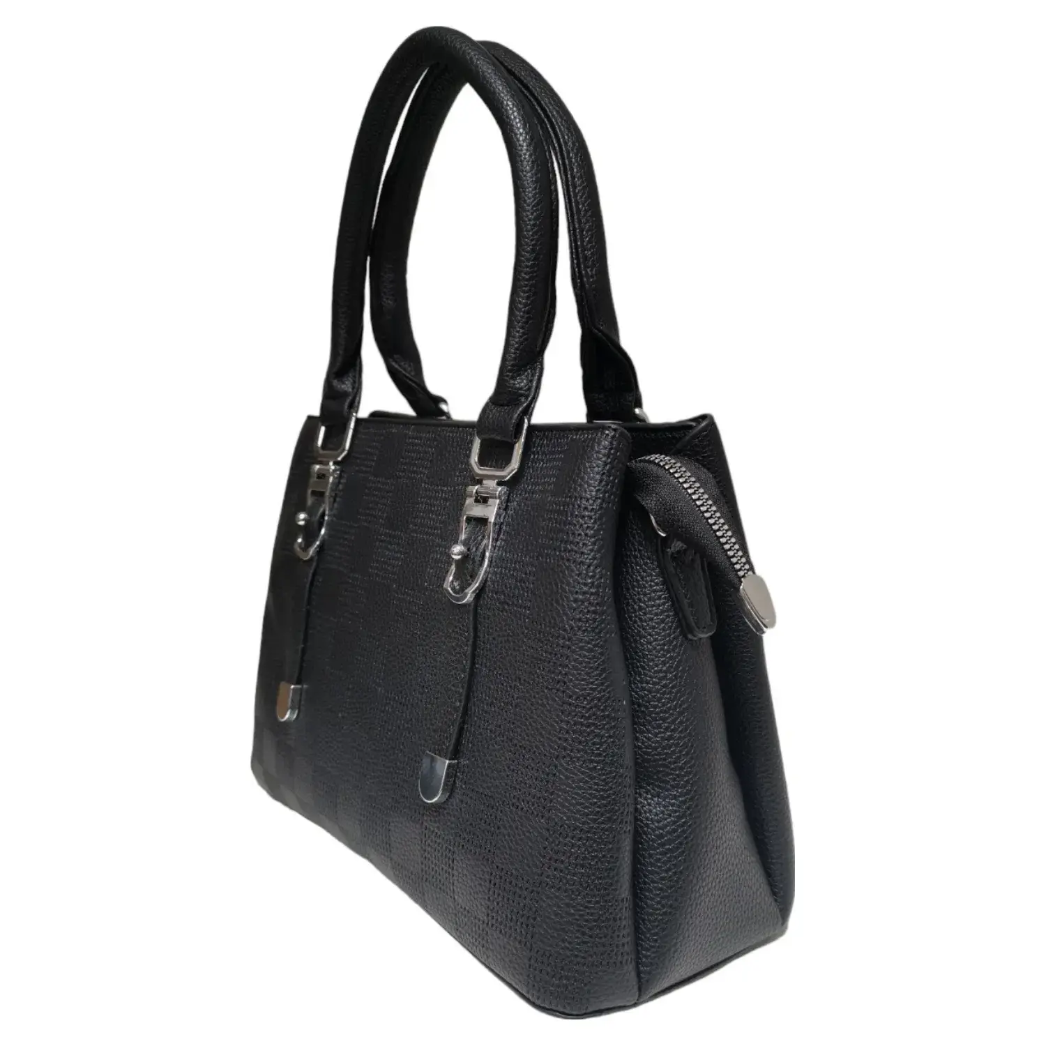Superbia - Wholesale Top Handle Bag - Women's - Soft Check Print Silver Toned 3 Compartment 2 in 1 Bag-Y8837