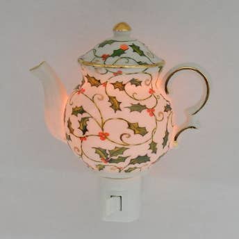 Luci Notturne - Teiera di Natale in porcellana sacra da 5" per la vendita all'ingrosso da parte di Green Pastures Wholesale