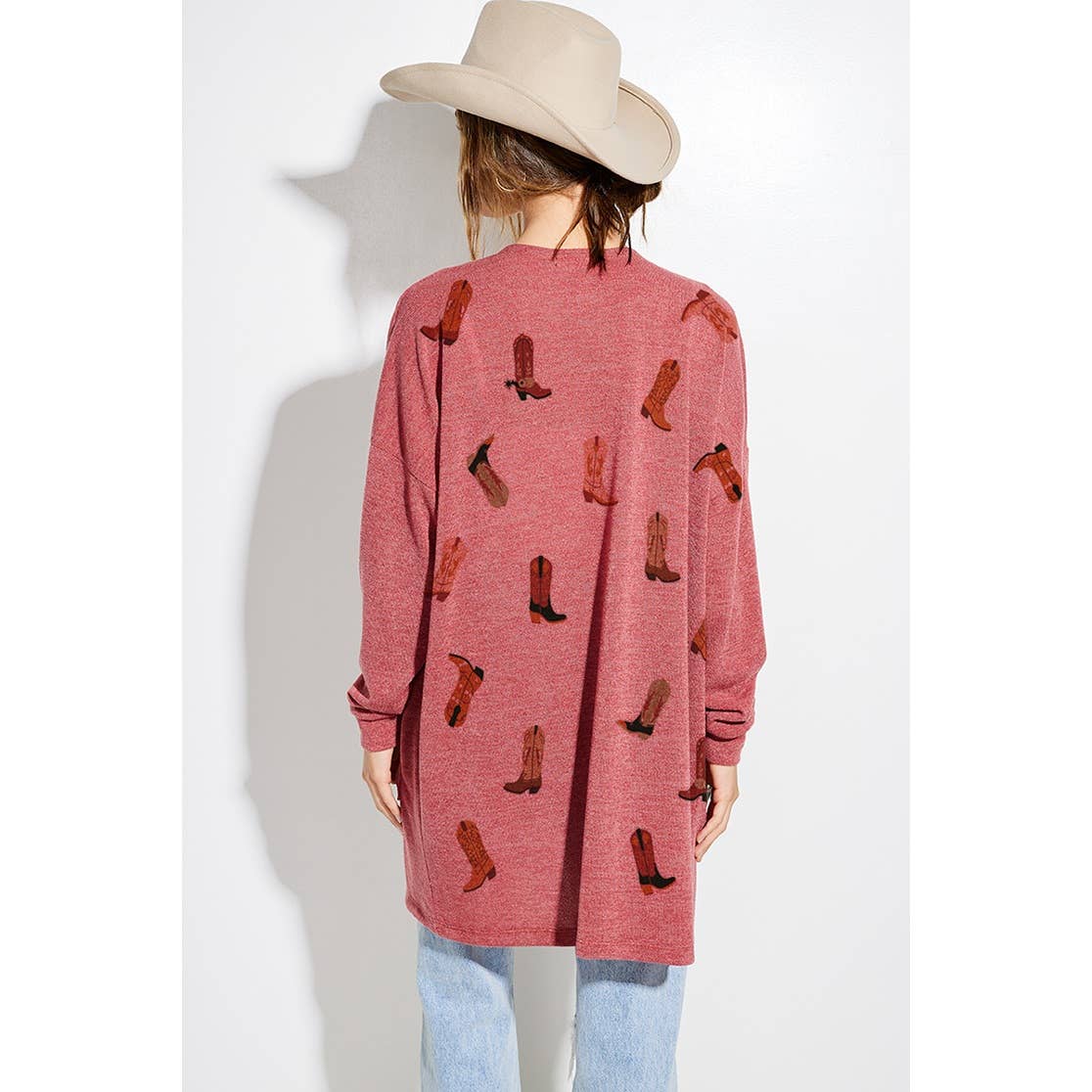 Phil Love - Vente Cardigan – femme - Cardigan de style décontracté en tricot à imprimé de bottes de cowgirl8