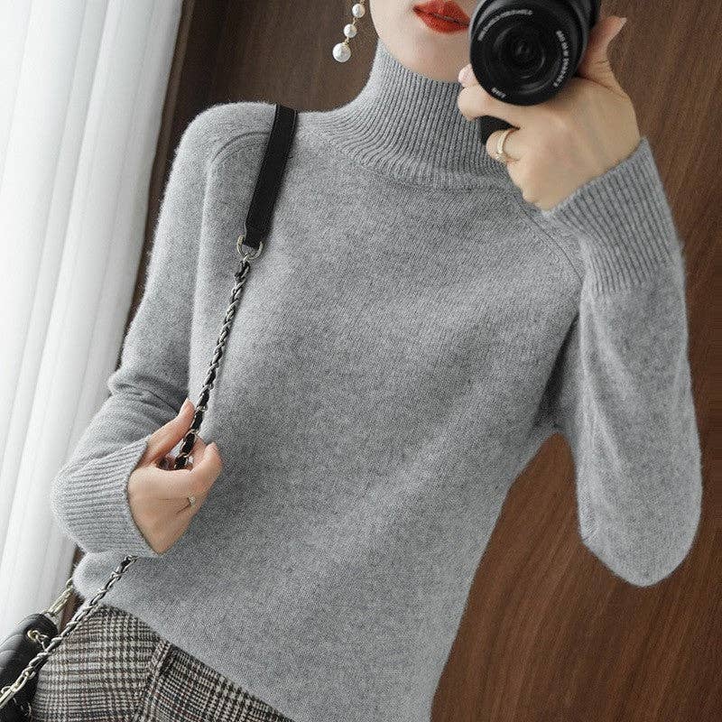 FurDecoration - Wholesale Knit Sweater - Women's - Solid Color Minimalist High Neck Loose Fit Chunky Knit Sweater5