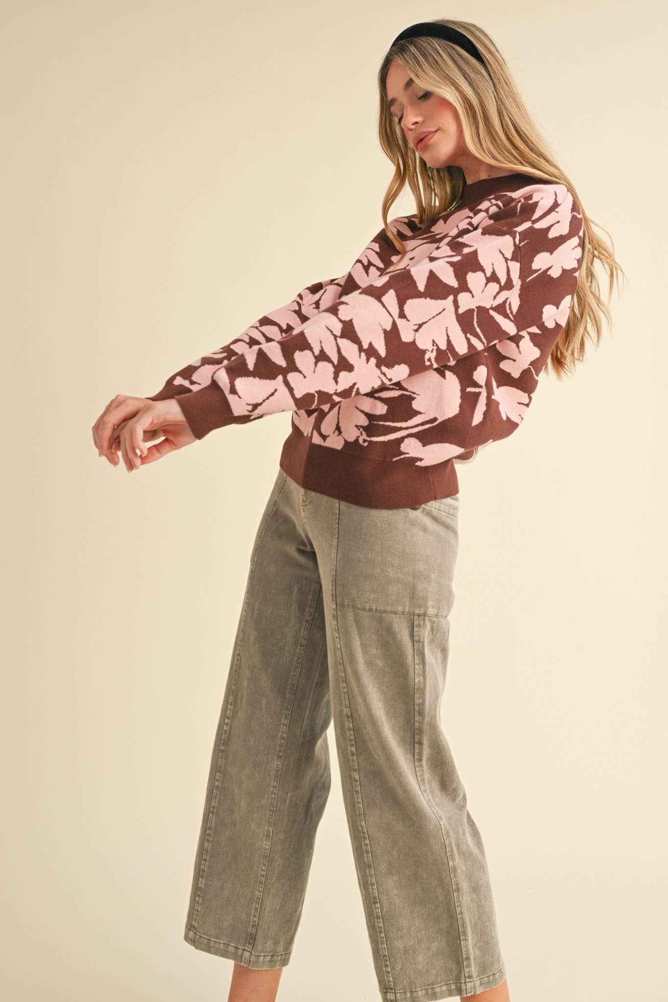 &MERCI - Wholesale Knit Sweater - Women's - MOCK NECK FLORAL KNIT SWEATER MSW105589