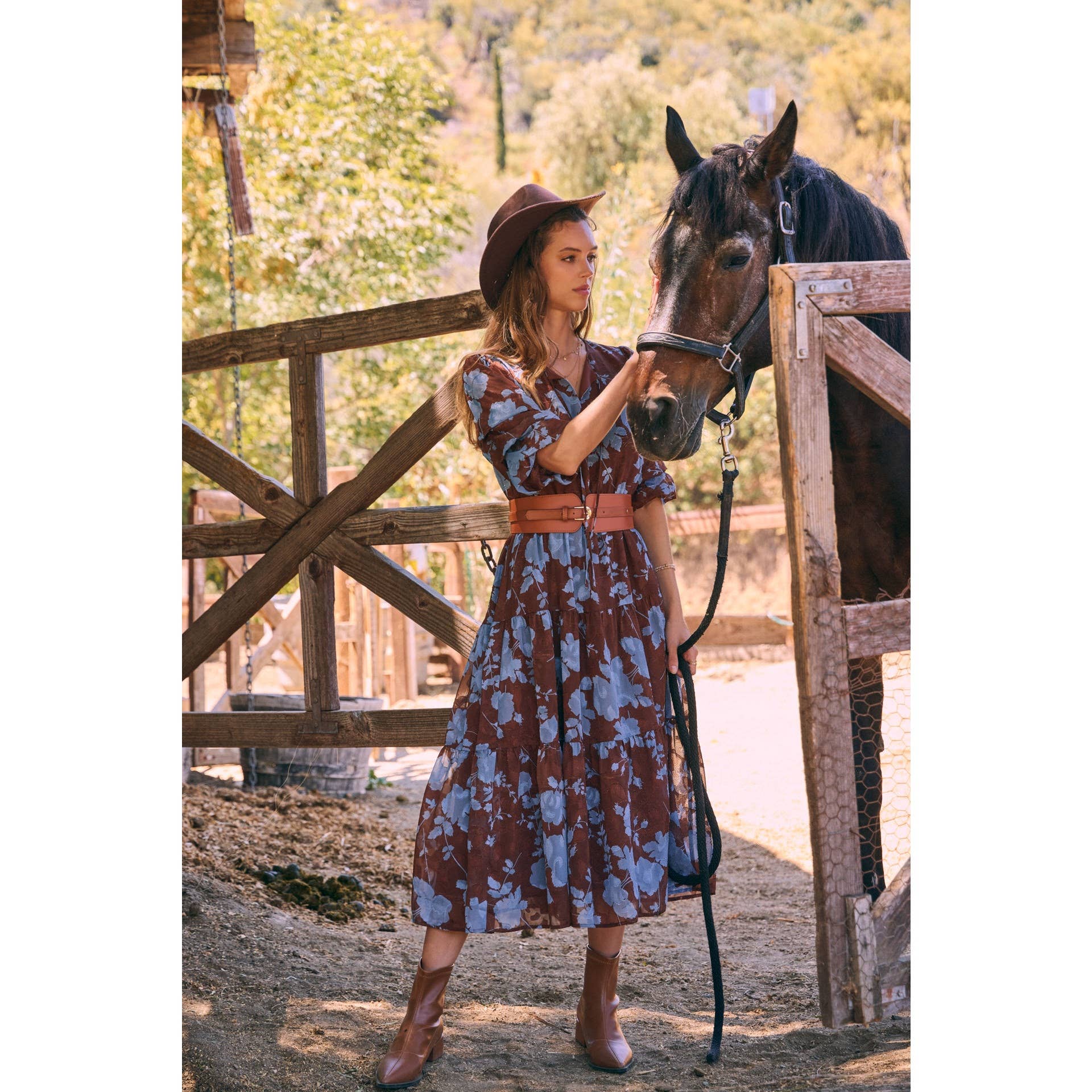 in february - Wholesale Dress - Women's - DREAMY JACQUARD FLORAL MIDI DRESS WITH STATEMENT SLEEVES8