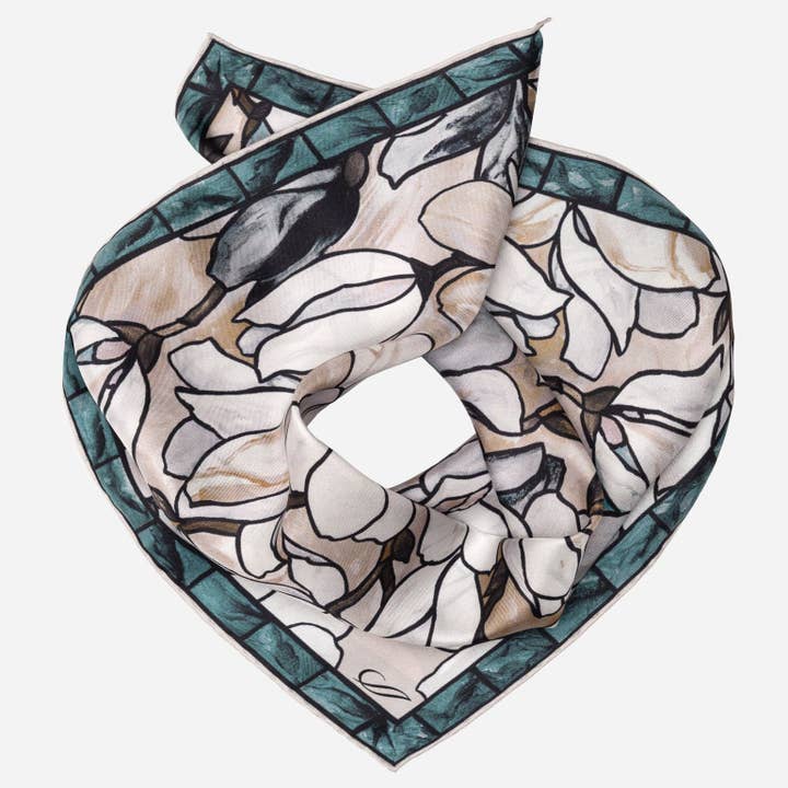 Clara - Silk Bandana - Teal and Tan for wholesale by Elizabetta Made in Italy USA