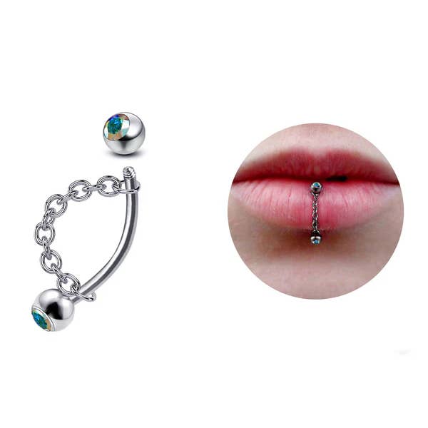 Bodytrend - Wholesale Lip Ring - Titanium-Lip Stud Vertical Labret Piercing with CZ Gem Ball2