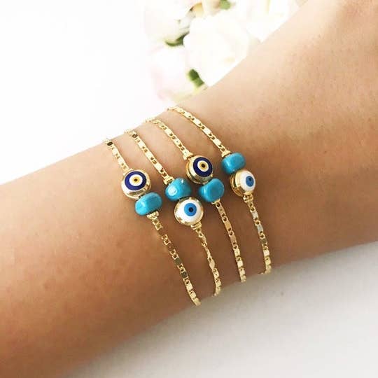 Gouden kettinkje met boze-oog kraal, blauw-witte boze-oog kraal, Griekse sieraden voor wholesale door Evileyefavor