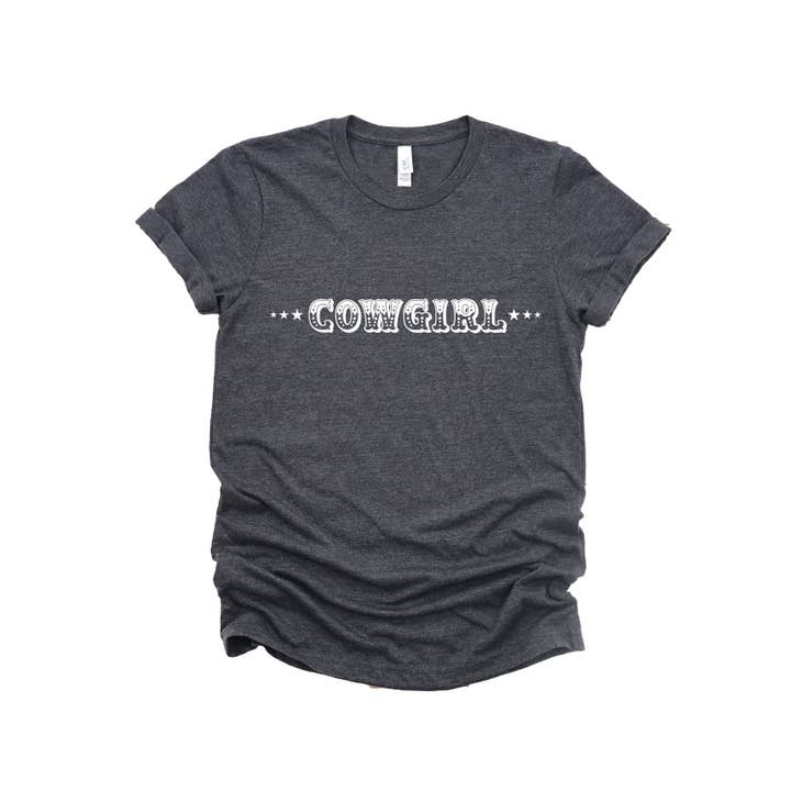 Cowgirl with Sheriff Stars Graphic Tee T-Shirt for wholesale by Bourbon Cowgirl