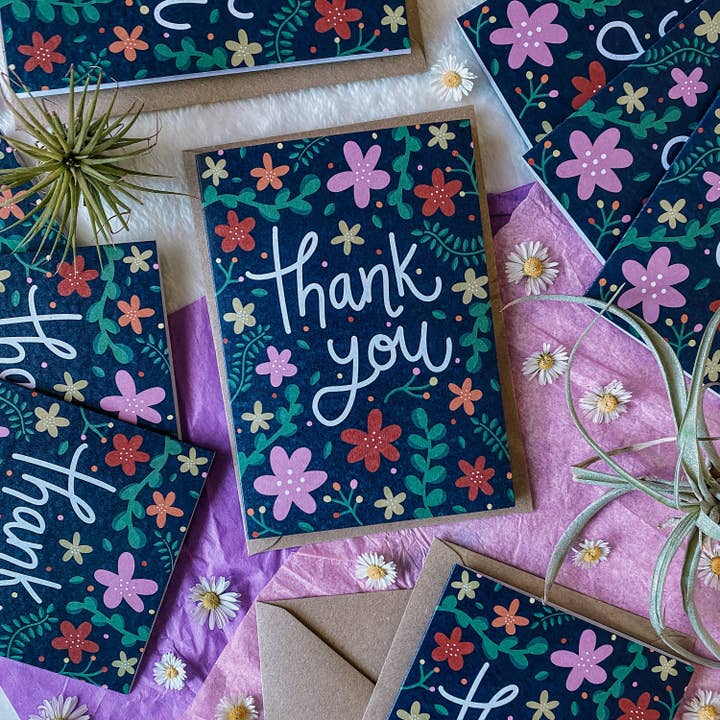 Floral Thank you Card | A6 BLANK INSIDE | Thank You for wholesale by BrollyWeather
