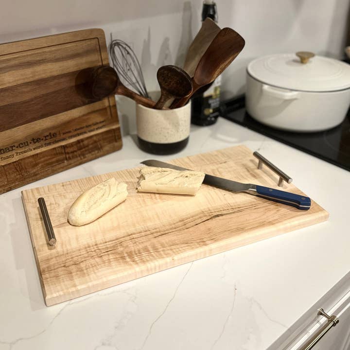 Curly Maple Serving Tray & Charcuterie Board for wholesale by Seeds & Sawdust