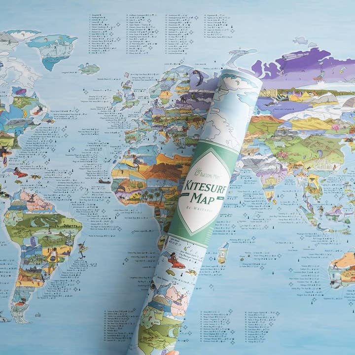 Awesome Maps - Vente Cartes - Carte de kitesurf | Carte du monde avec 500 spots de kitesurf1