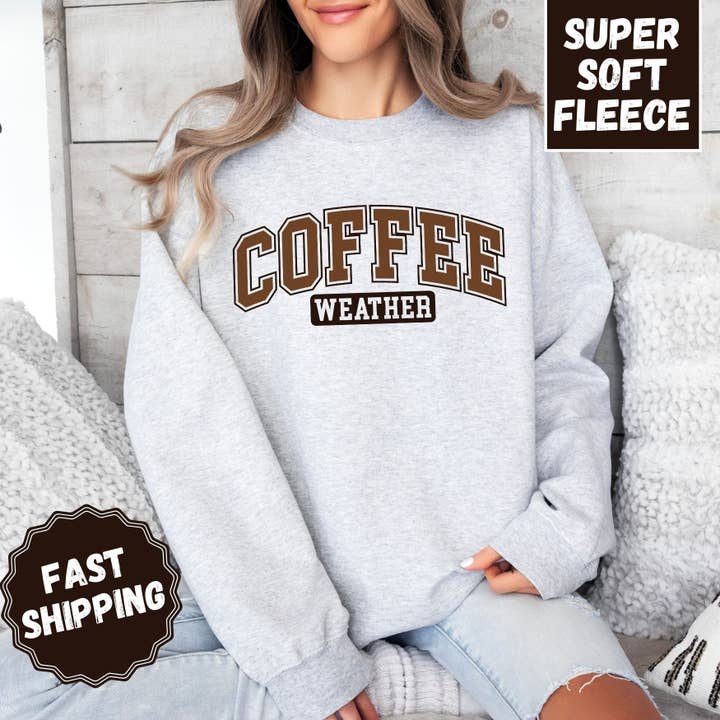 ChubbyBubbyBear - Wholesale Graphic Sweatshirt - Women's - Coffee Weather Crewneck Sweatshirt