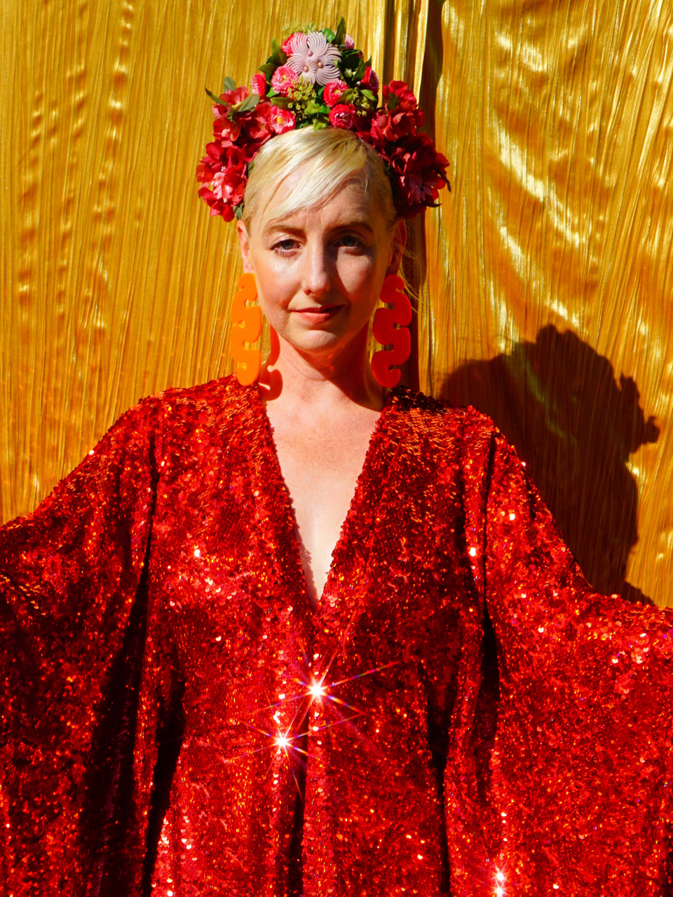 Fumbalinas – wholesale Kaftan – Women's – Red Holographic Sequin Maxi Kaftan Gown / Kimono Robe1