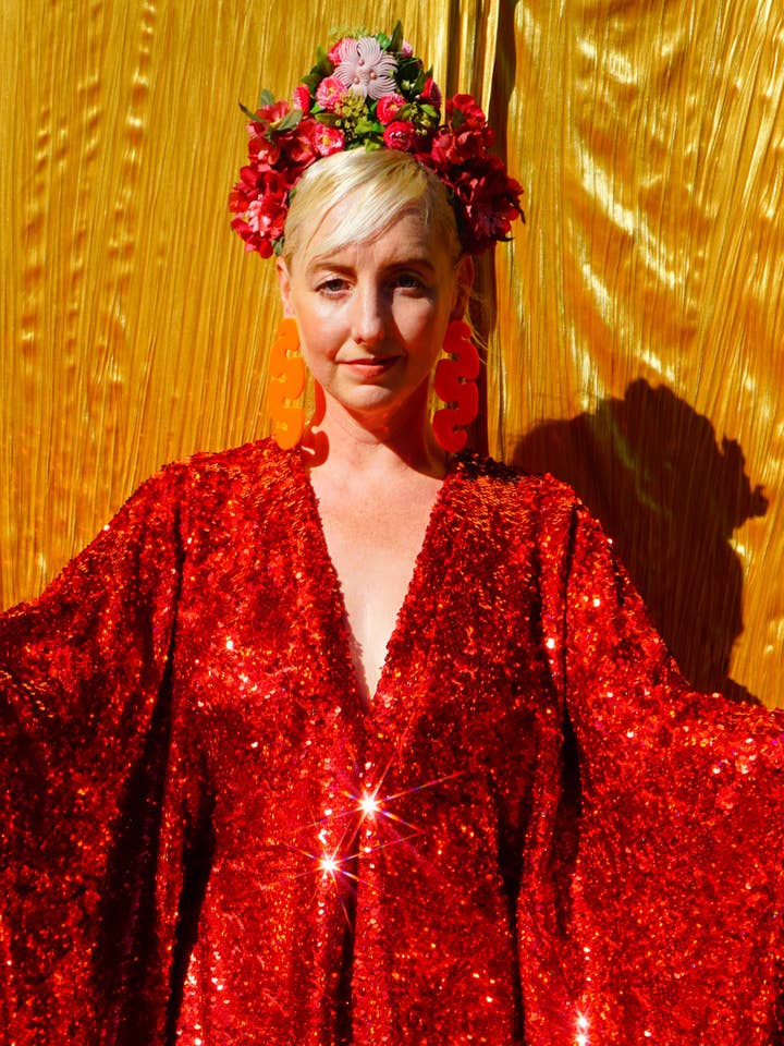 Fumbalinas – wholesale Kaftan – Women's – Red Holographic Sequin Maxi Kaftan Gown / Kimono Robe1