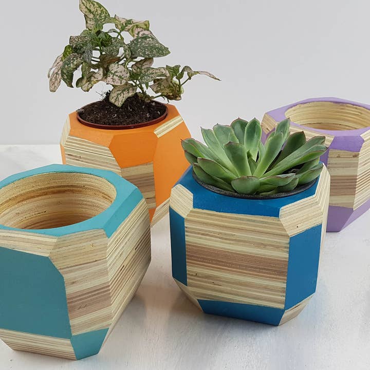 Bright and Modern Geometric Wooden Planter | 3 inch pot for wholesale by Wood Chip Decor