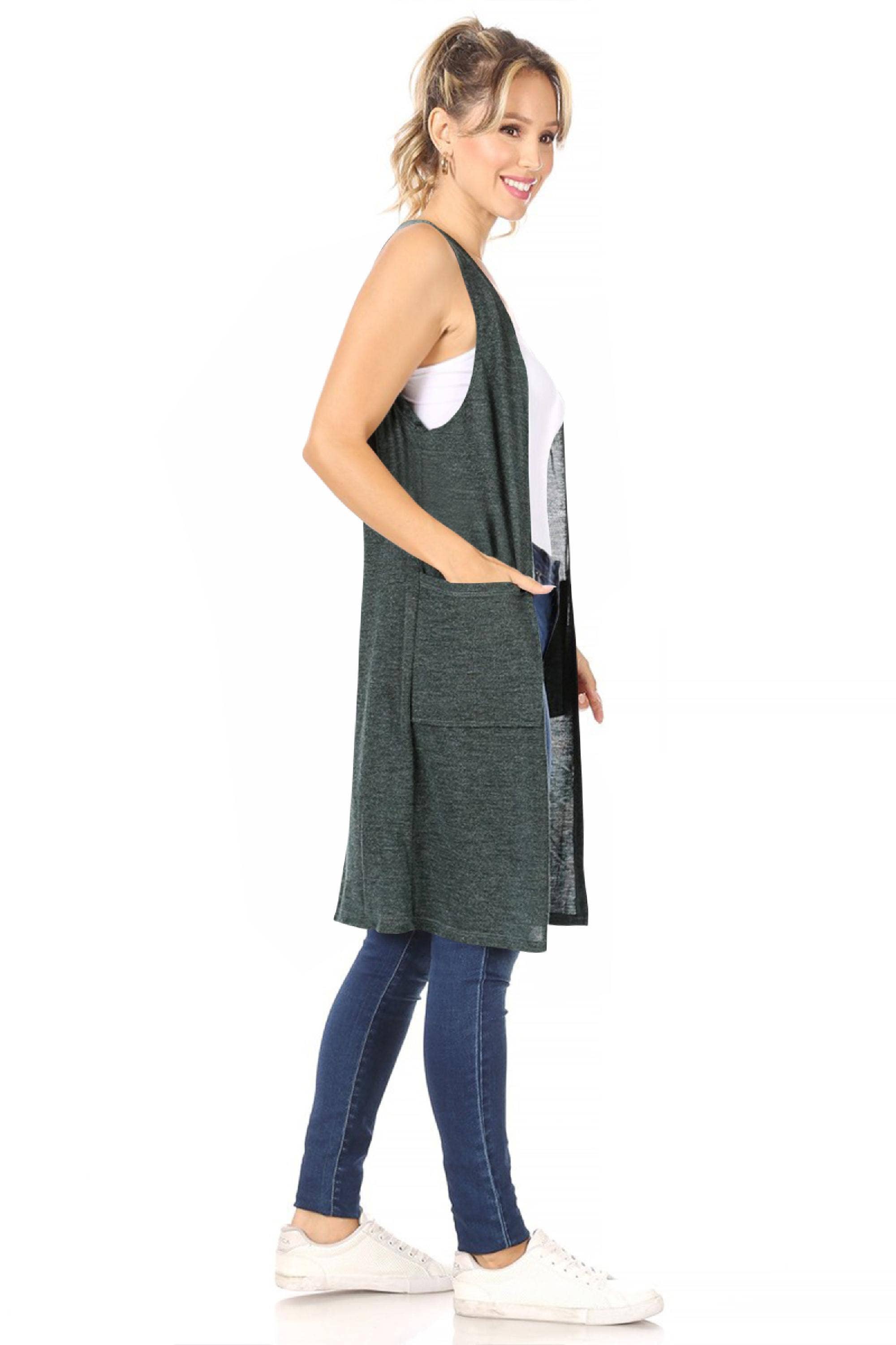 MOA COLLECTION - Wholesale Outerwear Vest - Women's - Women's Casual Solid Knit Long Vest with Pockets9