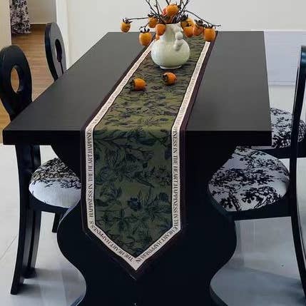 Vintage table runner cotton linen Green floral table decor for wholesale by ACNITE(We cover U.S. import duties)