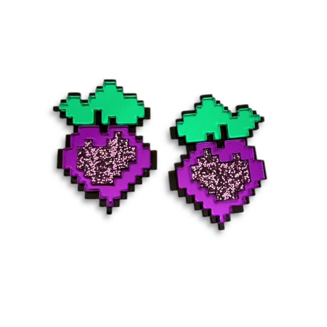 Funk Da Queen - Vente Clous d'oreille - Pixel Pop – Boucles d'oreilles en plexiglas betterave au design pixelisé0