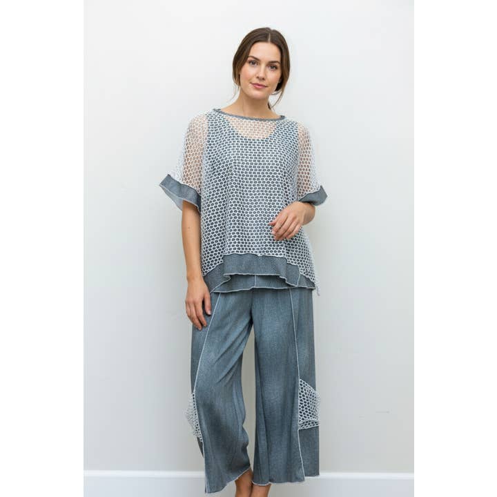 Mesh Topper Blk Denim for wholesale by Vine Street Apparel