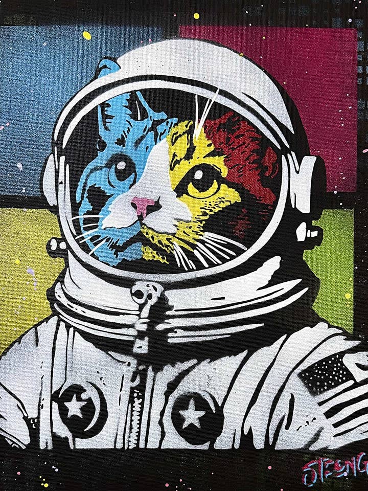 Decoración del hogar, arte de pared, regalos para ella - "Meowter Space" para venta al por mayor de Art For Dudes