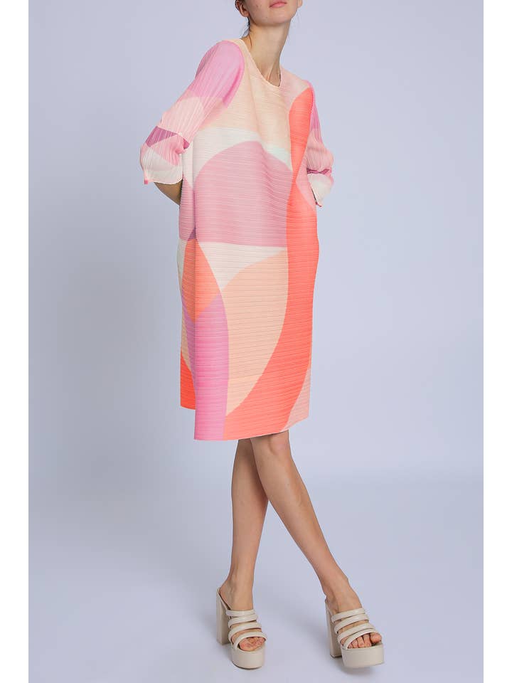 Beulah Style - Wholesale Dress - Women's - Modern Geometric Printed Pleat Midi Dress PC3133