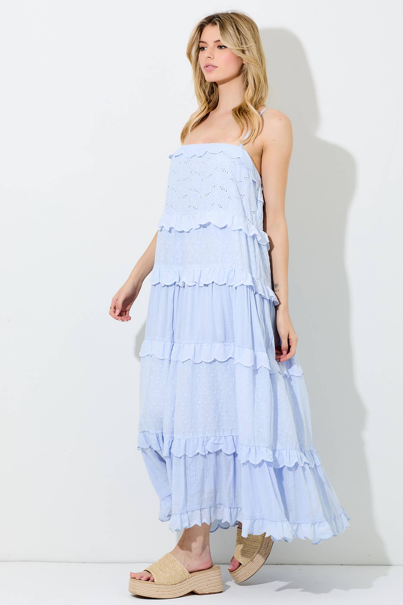 Baevely by Wellmade USA - Wholesale Dress - Women's - EYELET SPAGHETTI STRAP MAXI DRESS4