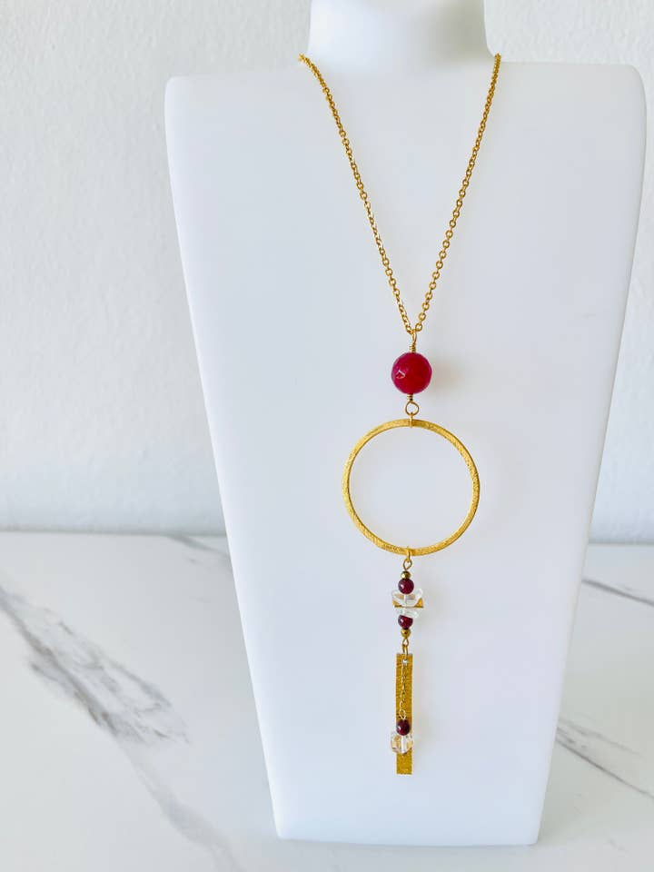 Minimalist Geometric Wine Magenta and Garnet Necklace for wholesale by Hand Art Soul