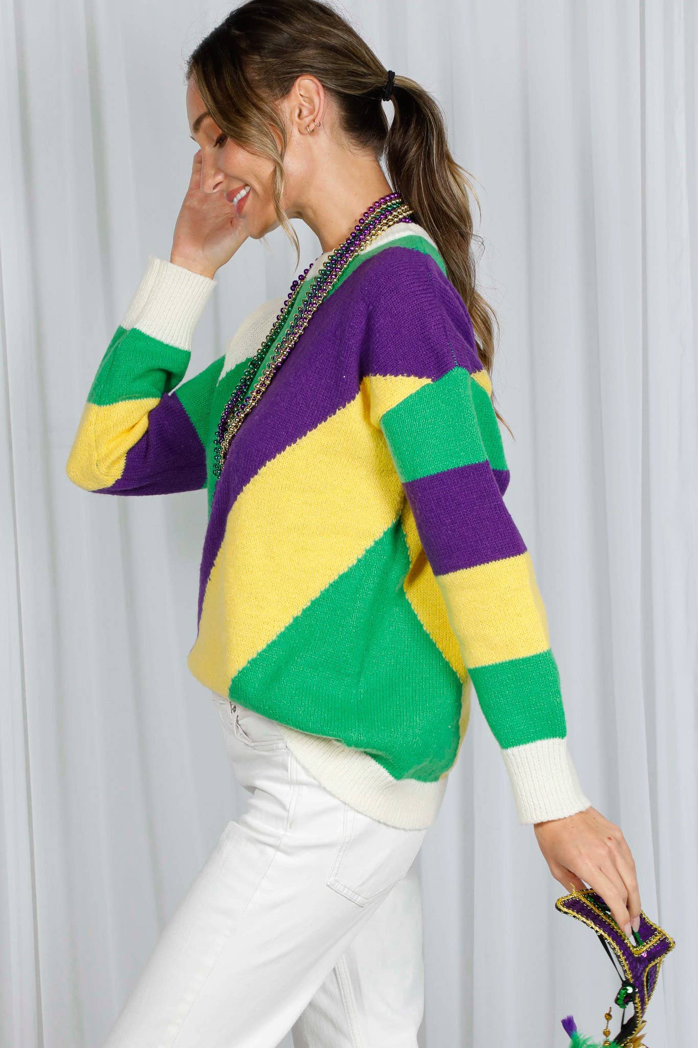 Multi Camisola de malha Mardi Gras Color Block VT60708A para venda a revendedores na Faire10