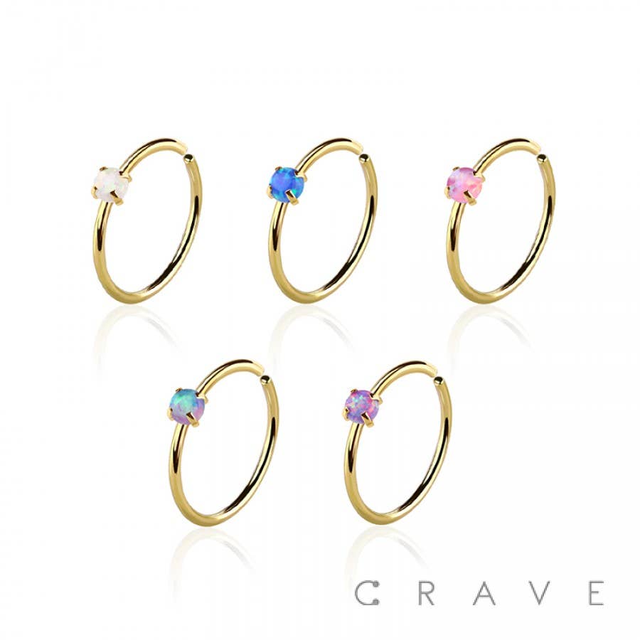 CRAVE - Wholesale Single Earring - NOSH-016GD[NOSH-016GD SYNTHETIC OPAL STONE PRONG SET 316L SU5
