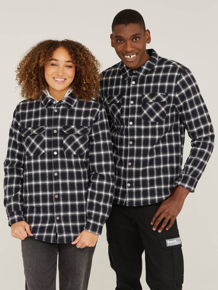 Unisex Flannel Quilted Plaid Shirt Jacket - BMKE40356W for wholesale by Bench