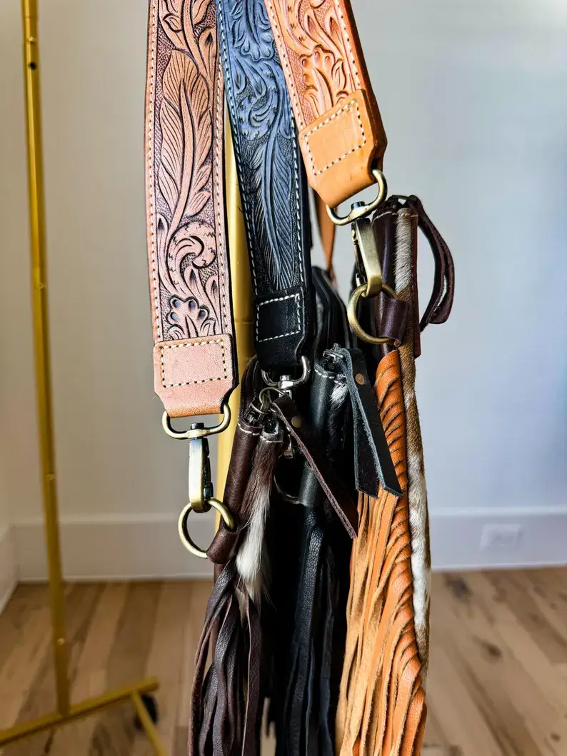 Boho Ranch Shop - Wholesale Crossbody Bag - Women's - DIXIE CROSSBODY cowhide Western Tooled Leather fringe purse3