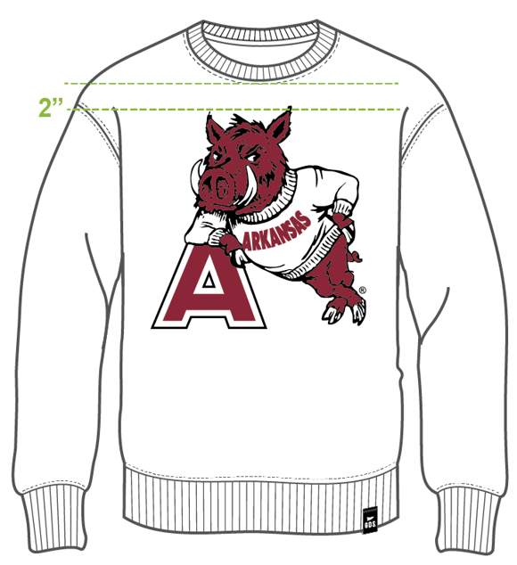 WHITE Arkansas Mascot Chenille Comfort Crew for wholesale on Faire2