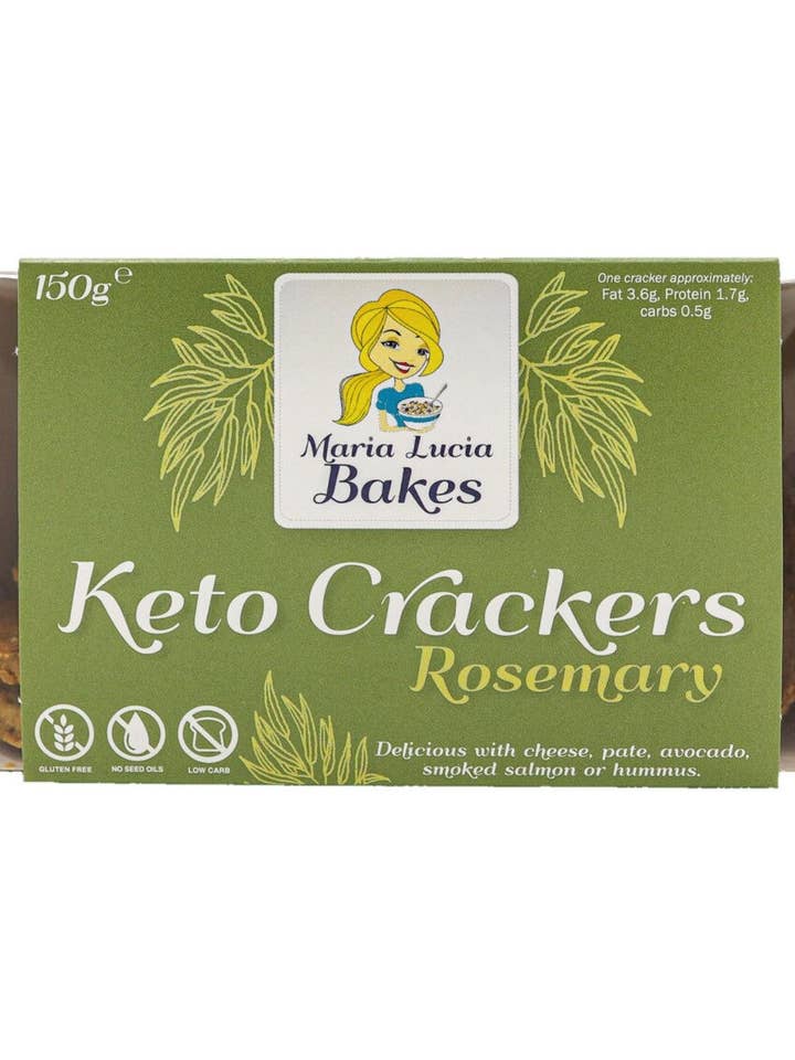 Maria Lucia's Keto Crackers - Only 1g Carbs / 2 Crackers - Made from Almond Flour - Savoury with Rosemary & Garlic - High Protein, Low Carb Snack - Gluten Free, Sugar Free, No Seed Oils - 150g for wholesale by Maria Lucia Bakes - UK