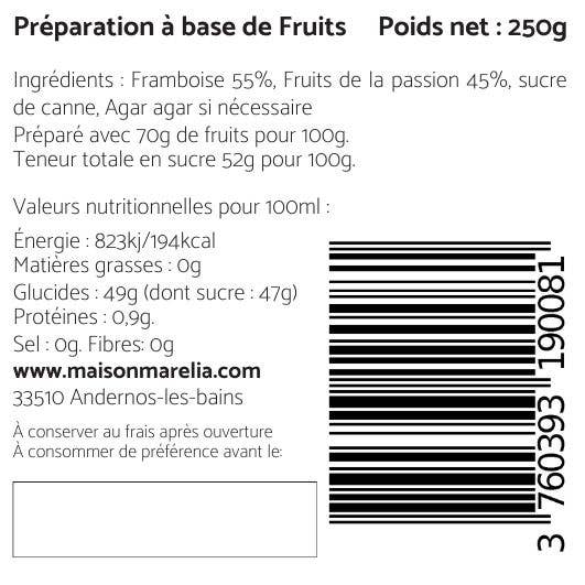 MAISON MARELIA - Vendita all'ingrosso Marmellata/Gelatina - CONFETTURA LAMPONE PASSIONE 250G