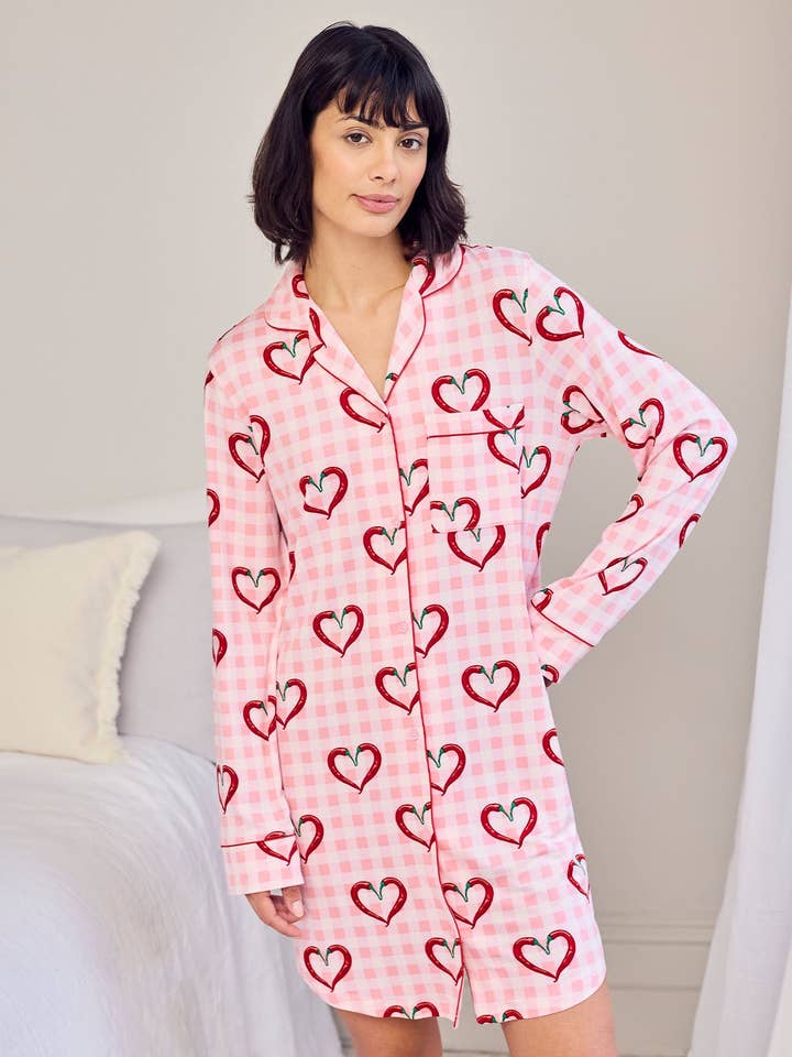Chilli Heart Print Nightshirt for wholesale by Chelsea Peers
