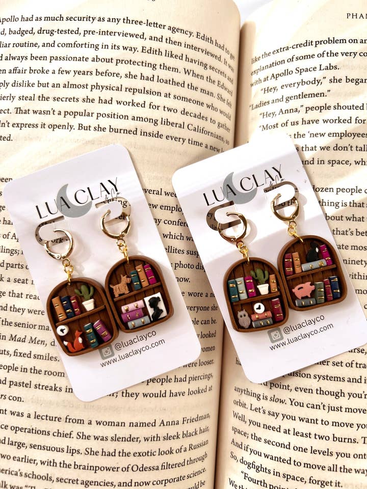 Tiny Treasures Bookshelf Earrings for wholesale by Lua Clay Co