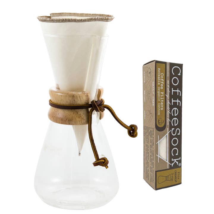Reusable Organic Cotton Coffee Filters - Chemex® Style 3 cup for wholesale by CoffeeSock