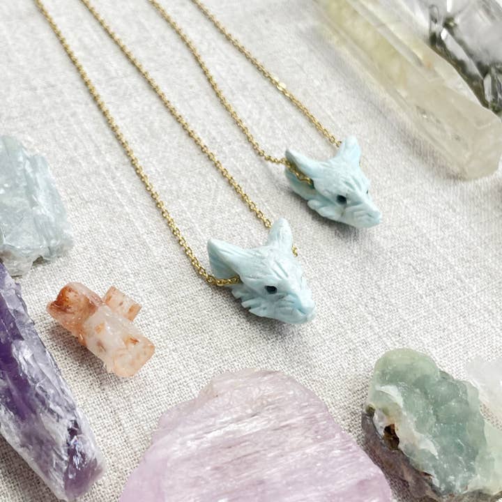 Ewelina Pas Jewelry - Wholesale Pendant/charm necklace - Mini Larimar Carved Wolf Necklace3