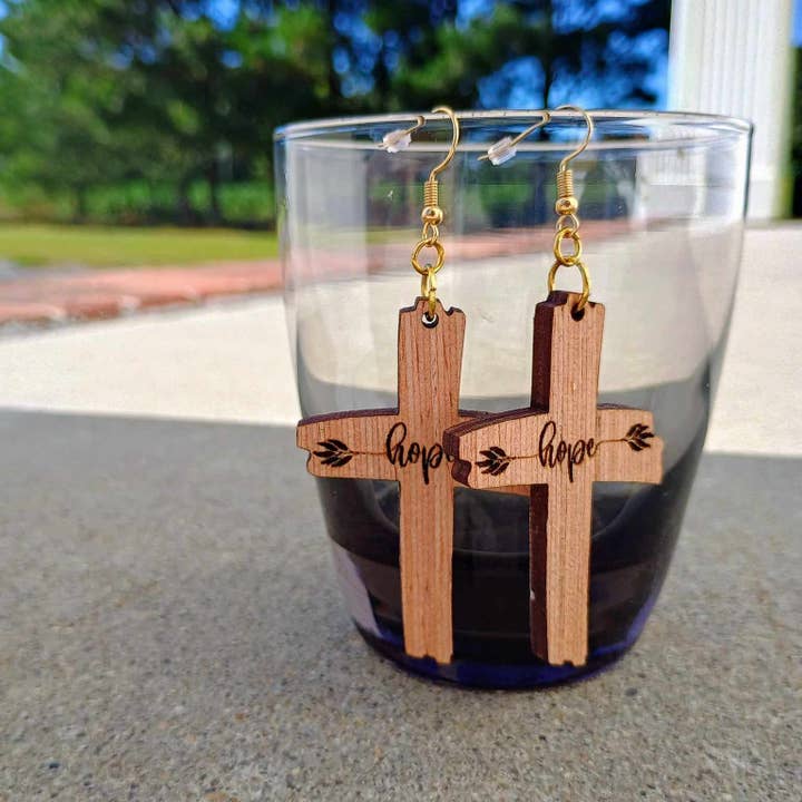 Cross of Inspiration: Wooden Cross Earrings for wholesale by 3HCreations