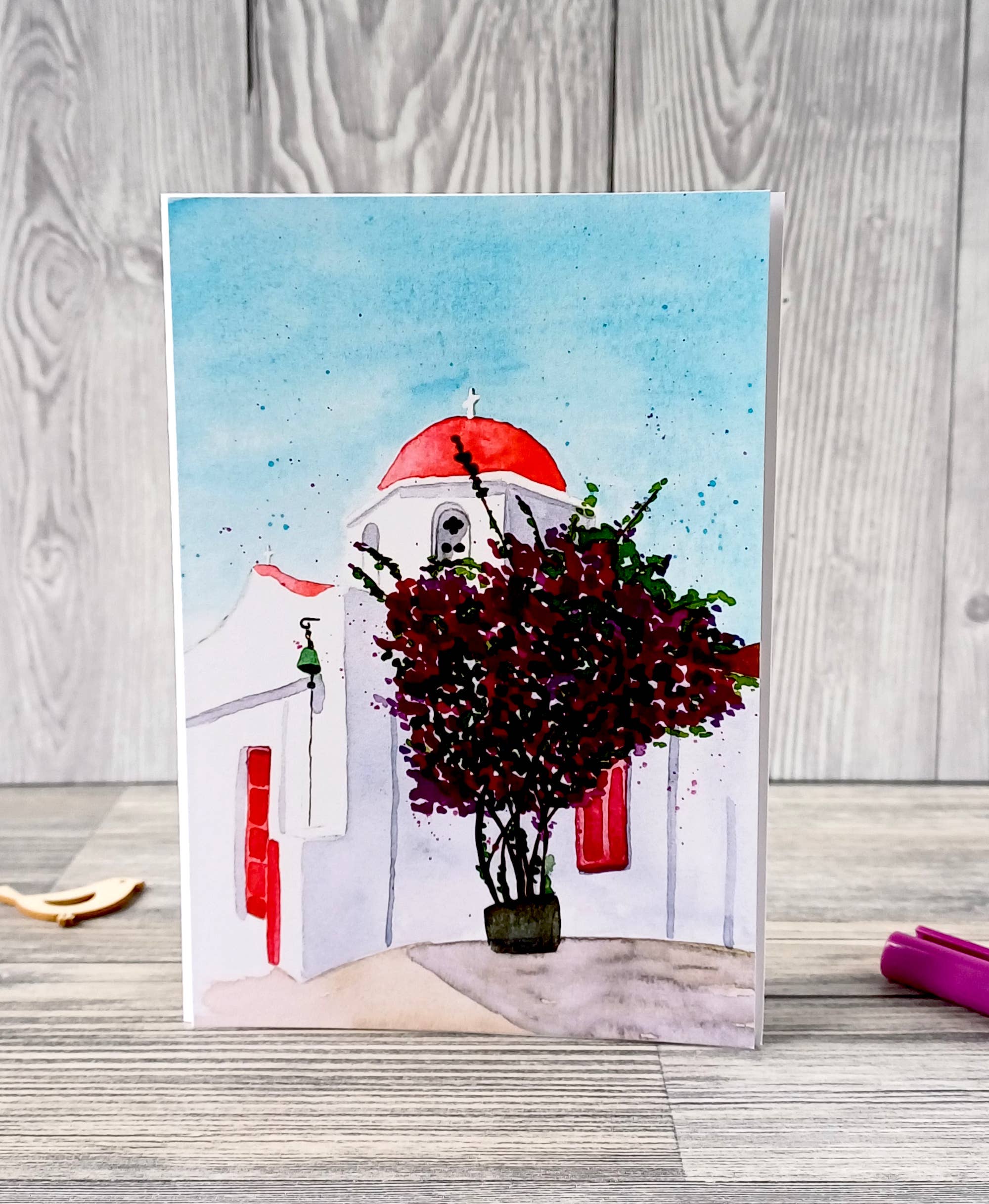 Christina Jenne Art and Design - Wholesale Everyday Greeting Card - Handmade Greeting Card - Church in Mykonos, Greece2