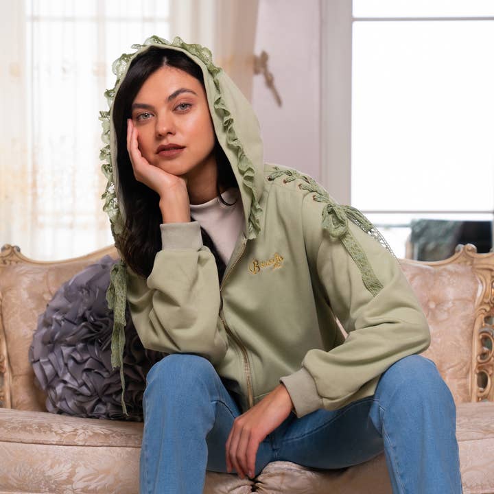 Brangio Italy Elegant Lace-Trimmed Hoodie Jacket for wholesale by Brangio (Italy) Company Inc.