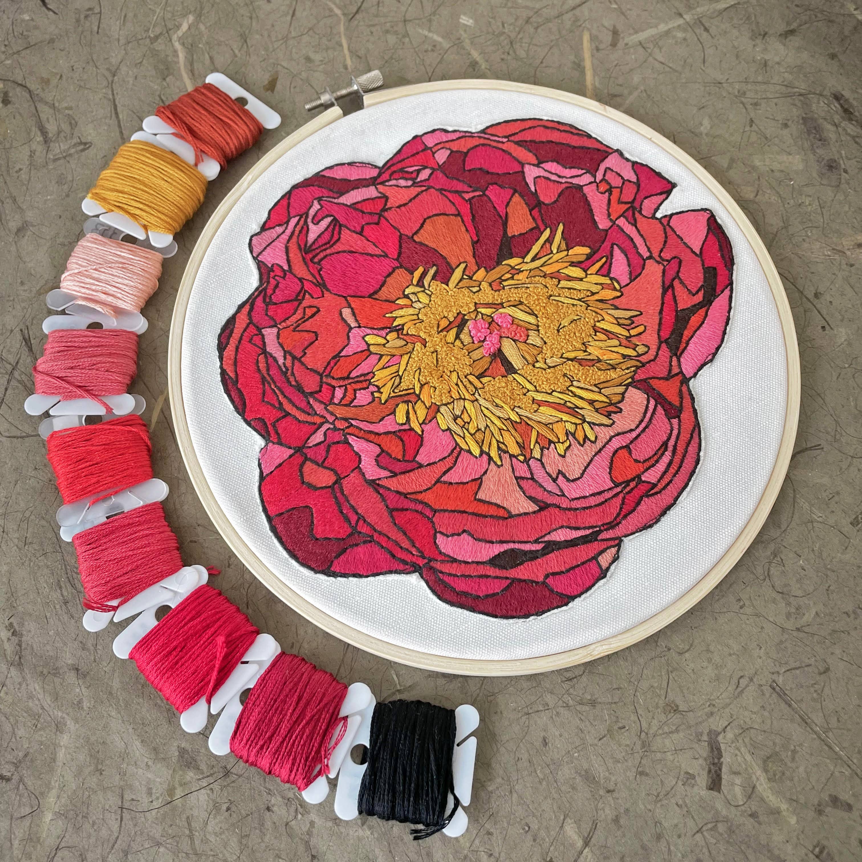 Kate Wyatt Fine Art – wholesale DIY craft kit – DIY Embroidery Kit - Peony (8")4