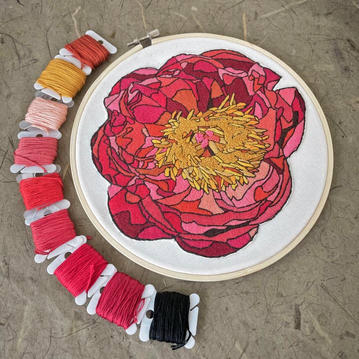Kate Wyatt Fine Art – wholesale DIY craft kit – DIY Embroidery Kit - Peony (8")4
