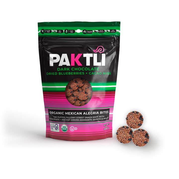 Paktli Foods - Wholesale Chocolate Covered Sweets - NEW Dark Chocolate Alegria Bites+Blueberries/Cacao Nibs8