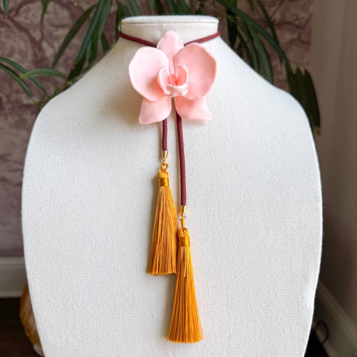 Orchid Bolo Blush Pink with Maroon & Golden Yellow for wholesale by Rahya Jewelry Design
