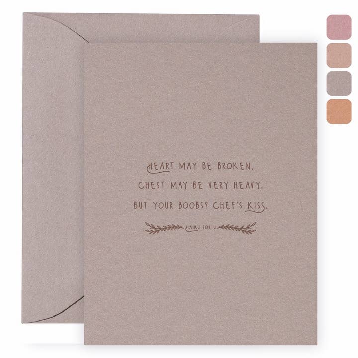 Haiku for U Chef's Kiss Boobs Letterpress Card for wholesale by Letterpress Jess
