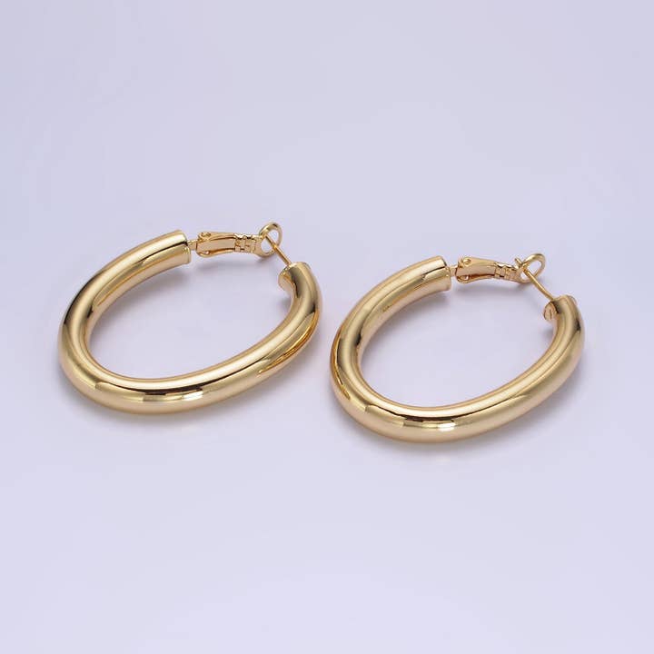 Aim Eternal - Wholesale Hoop Earrings - 14K Gold Filled 45mm Chubby Oblong Hinge Hoop Earrings